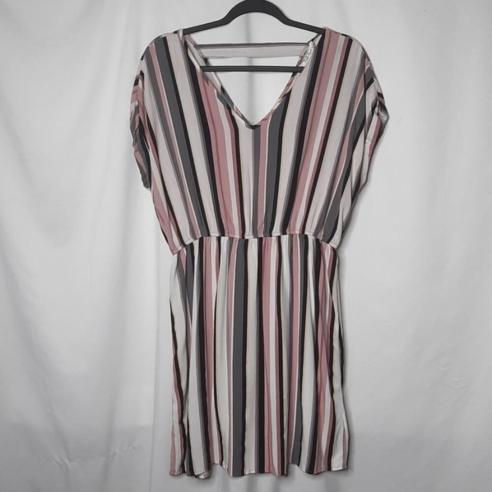 Pink Rose Women's Striped Dress Pink Gray Large